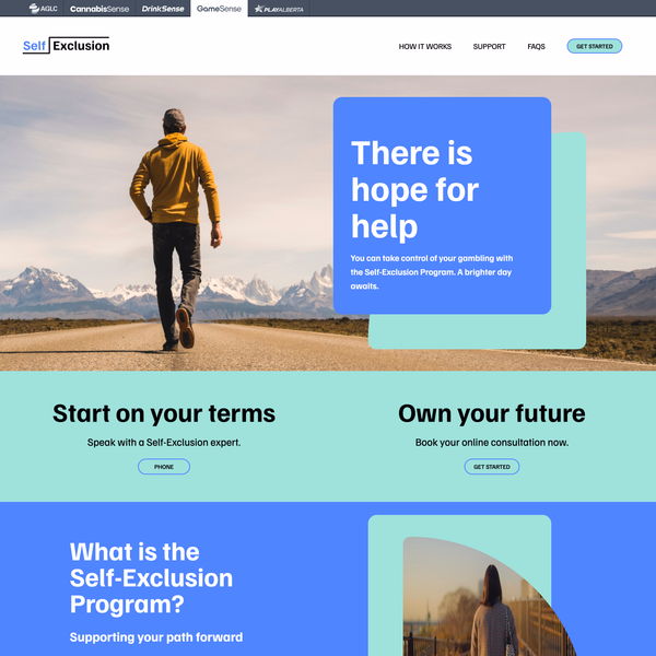 screenshot of the Self Exclusion website